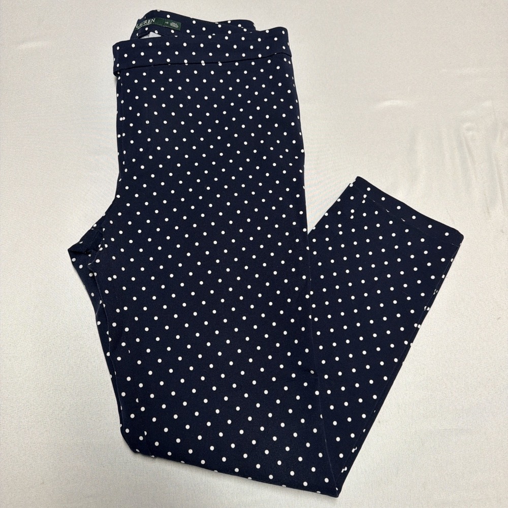 Lauren Ralph Lauren Pants Ankle Length Stretch Navy Polka‎ Dot Women's 10